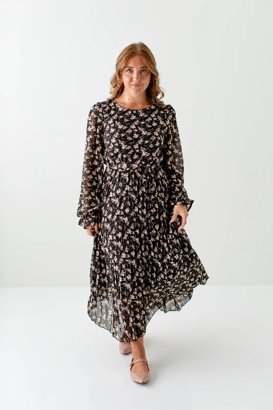 Clearance Event 'Cantata' Long Sleeve Pleated Floral Midi Dress