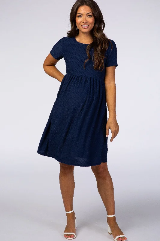 Clearance Items Navy Swiss Dot Short Sleeve Maternity Dress