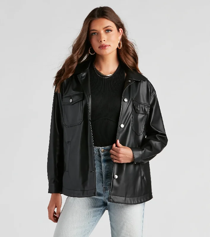 Savings Spectacular Trendsetting Vibes Faux Leather Shacket