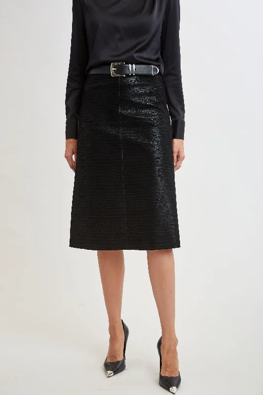 Best Bargains Croco Embossed Vegan Leather Midi Skirt