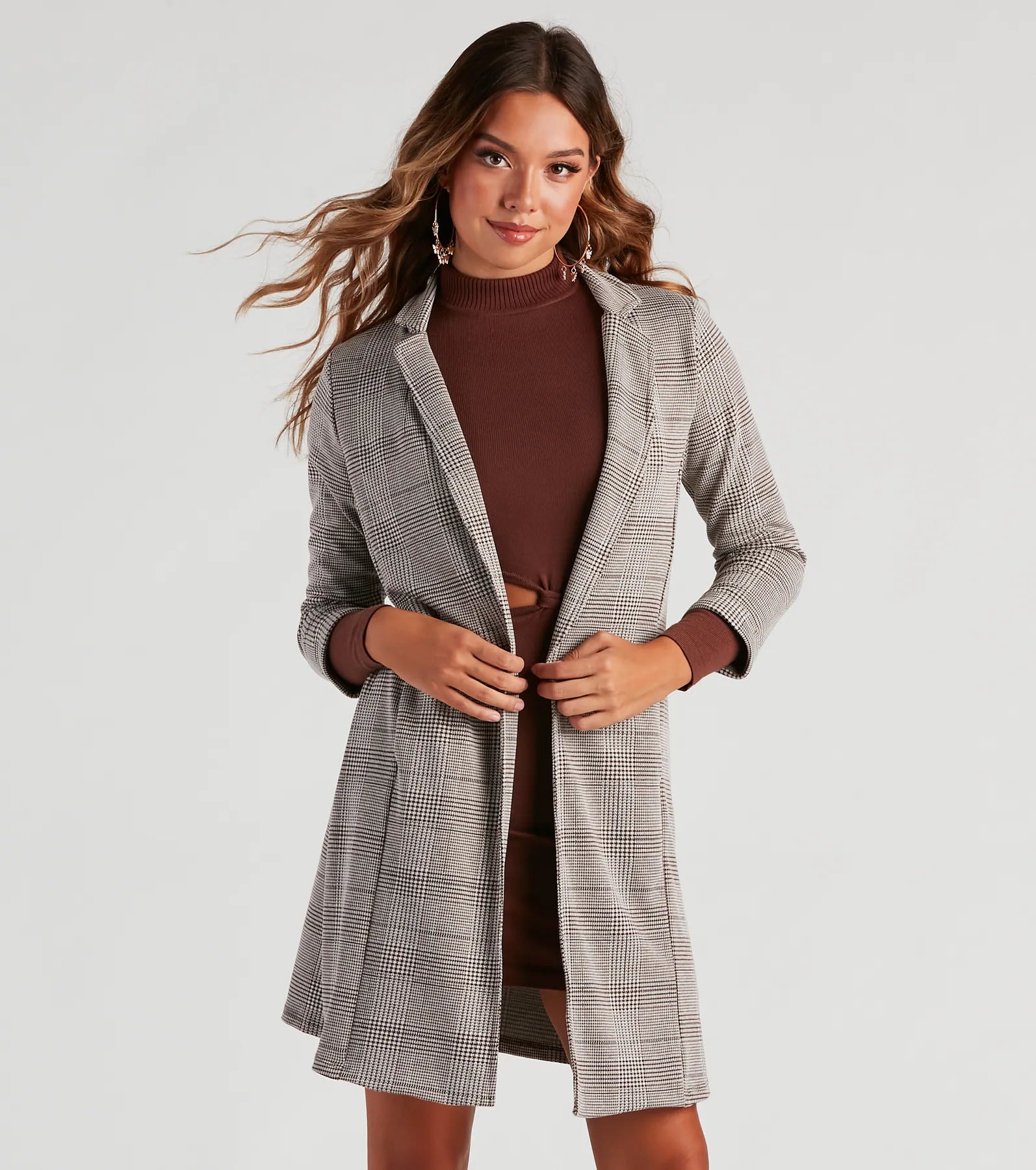 Overstock Sale City Style Plaid Long Line Blazer