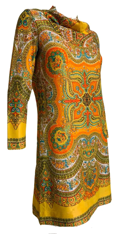 Weekend Deal Persian Print Jersey Nylon Mini Dress circa 1970s