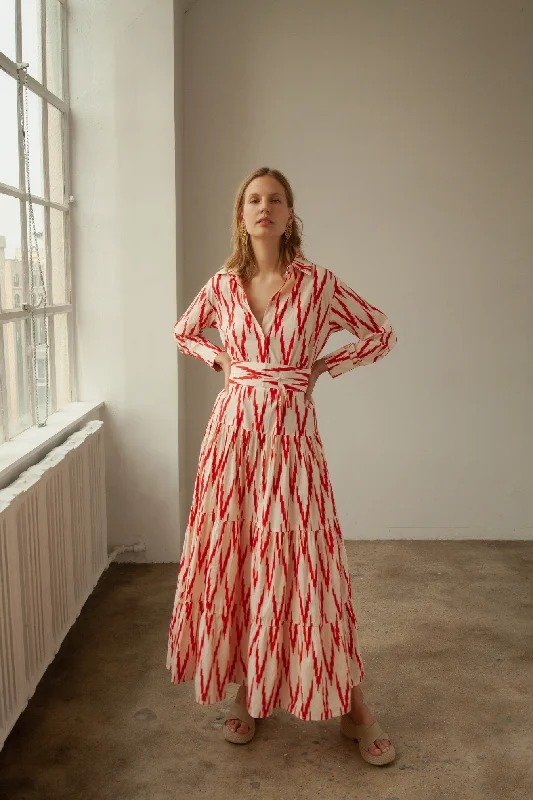 Hurry In Meredith Ikat Dress Red