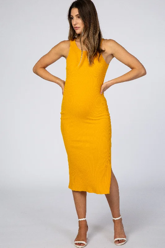 Buy Now Yellow Ribbed Maternity Midi Dress