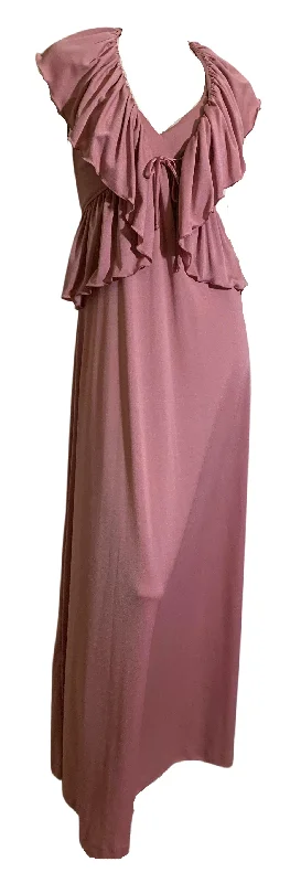 Warehouse Sale Violet Rose Crepe Nylon Disco Maxi Dress with Ruffled Jacket circa 1970s