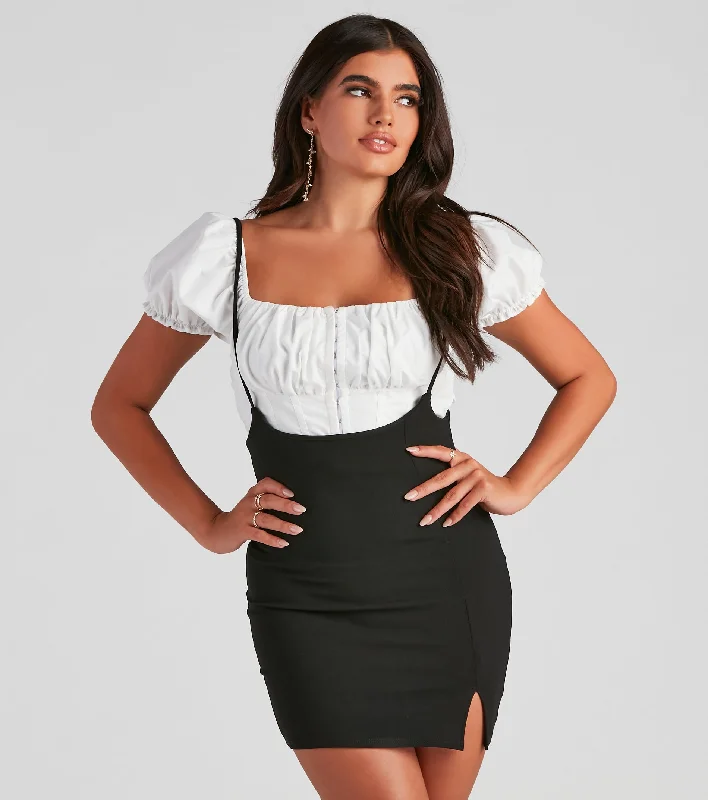 Hurry In Sweet Staple Crepe Suspender Skirt