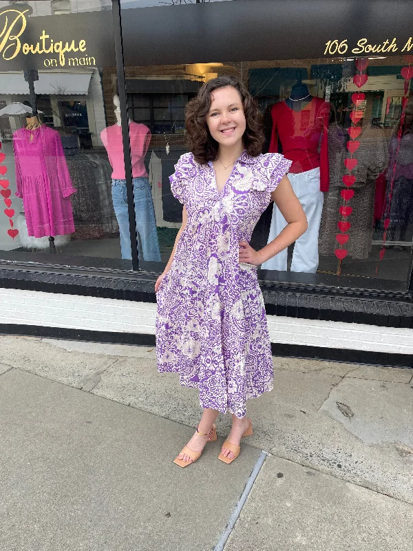 Buy More, Save More Morning Lavender Dress Ruffle Sleeve
