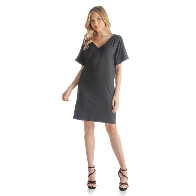 Instant Discount 24seven Comfort Apparel Solid Color Loose Fit V Neck T Shirt Style Womens Knee Length Dress