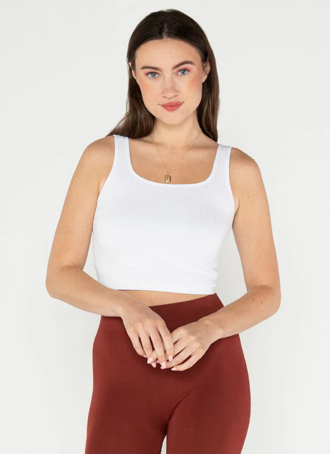 Final Clearance Bamboo Square neck tank I White