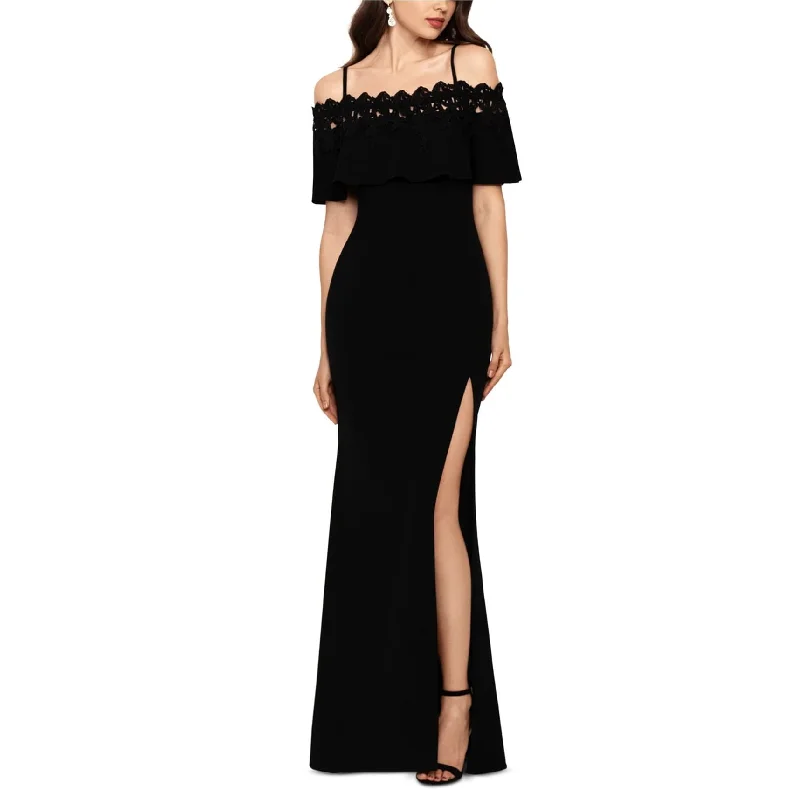 Instant Discount Betsy & Adam Womens Lace Trim Gown Dress, Black, 14