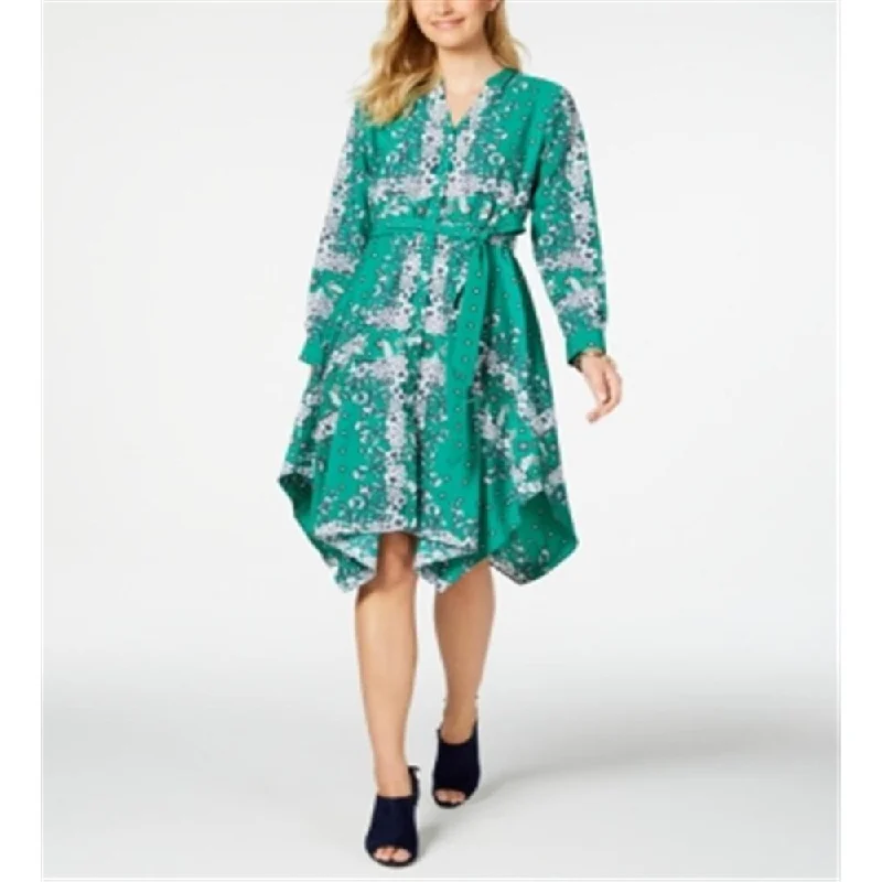 Anniversary Sale Charter Club Women's Long Sleeve Handkerchief Dress Green Size XX-Large
