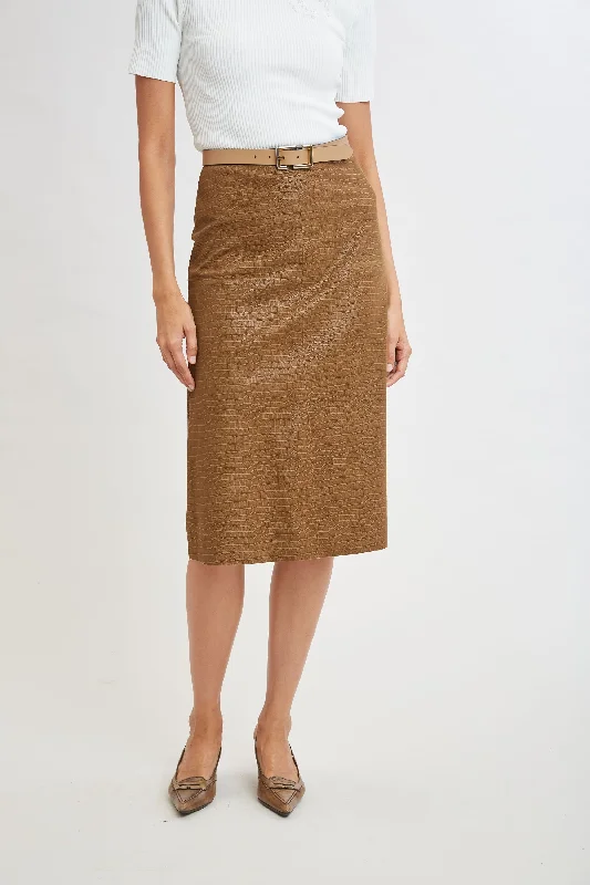 Discount Deals Croco Embossed Vegan Leather Midi Skirt