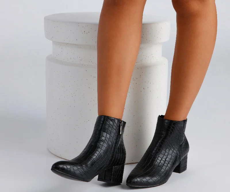 Discount Extravaganza Chic Croc-Embossed Faux Leather Booties