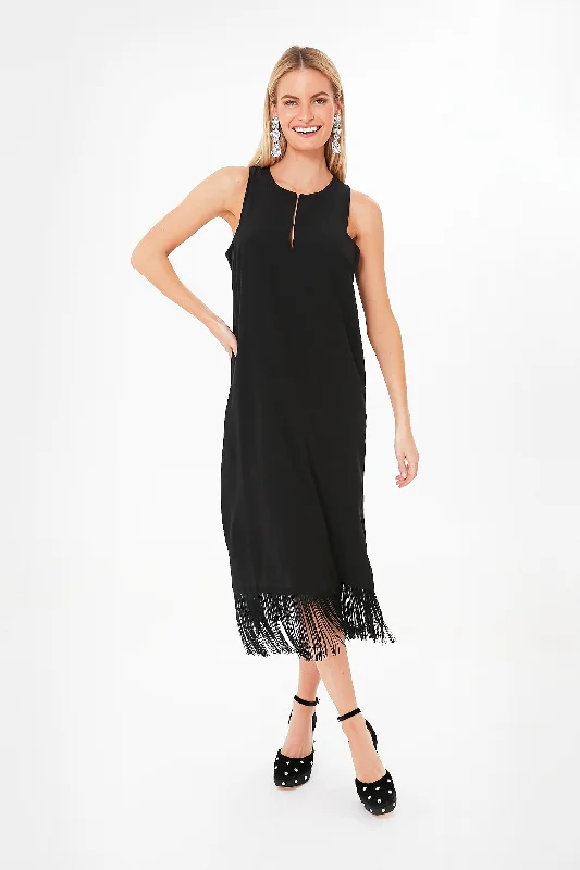 Deep Discounts Black Cut Out Fringe Midi Dress