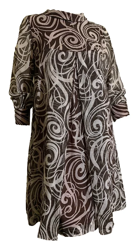 Huge Savings Cocoa and White Swirled Print Cotton Swing Dress circa 1960s