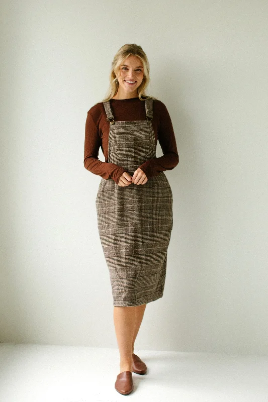 Online Specials 'Oaks' Plaid Overall Dress in Brown FINAL SALE