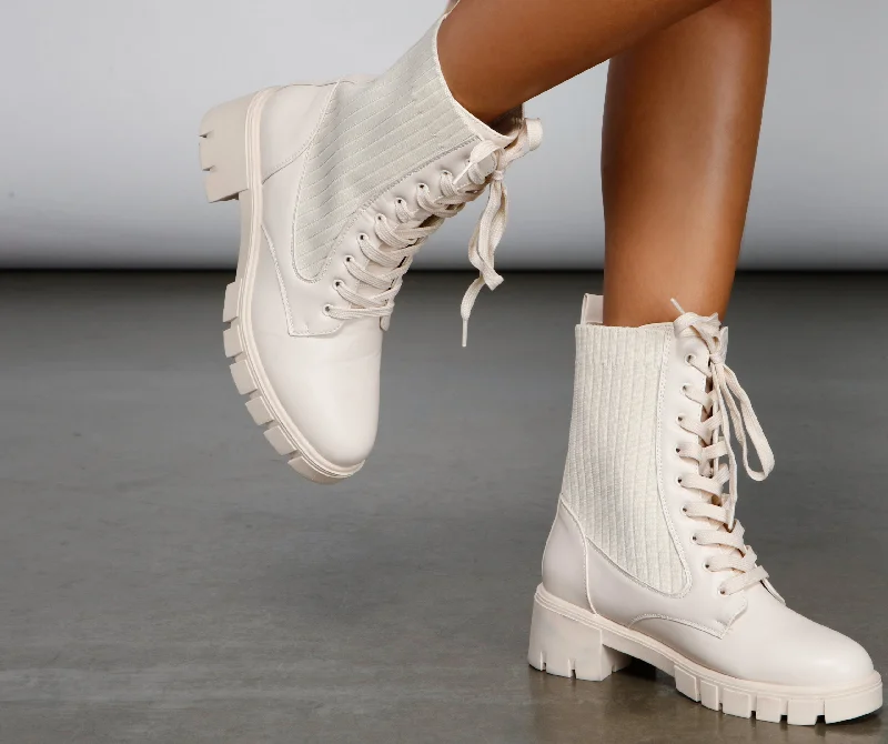 Super Bargain Trendy Moves Lace-Up Sock Booties