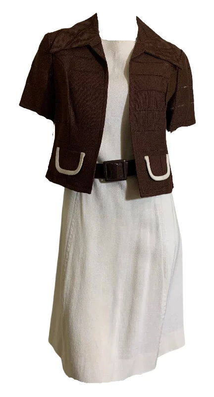 Shop and Save Ivory Sheath Dress with Dark Cocoa Jacket and Belt circa 1960s