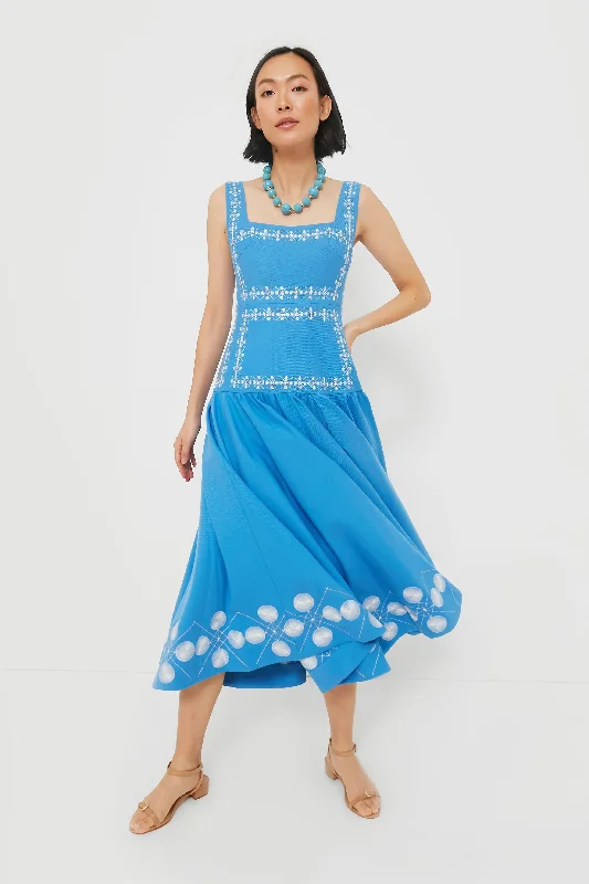 Overstock Sale Blue and White Maxi Dress