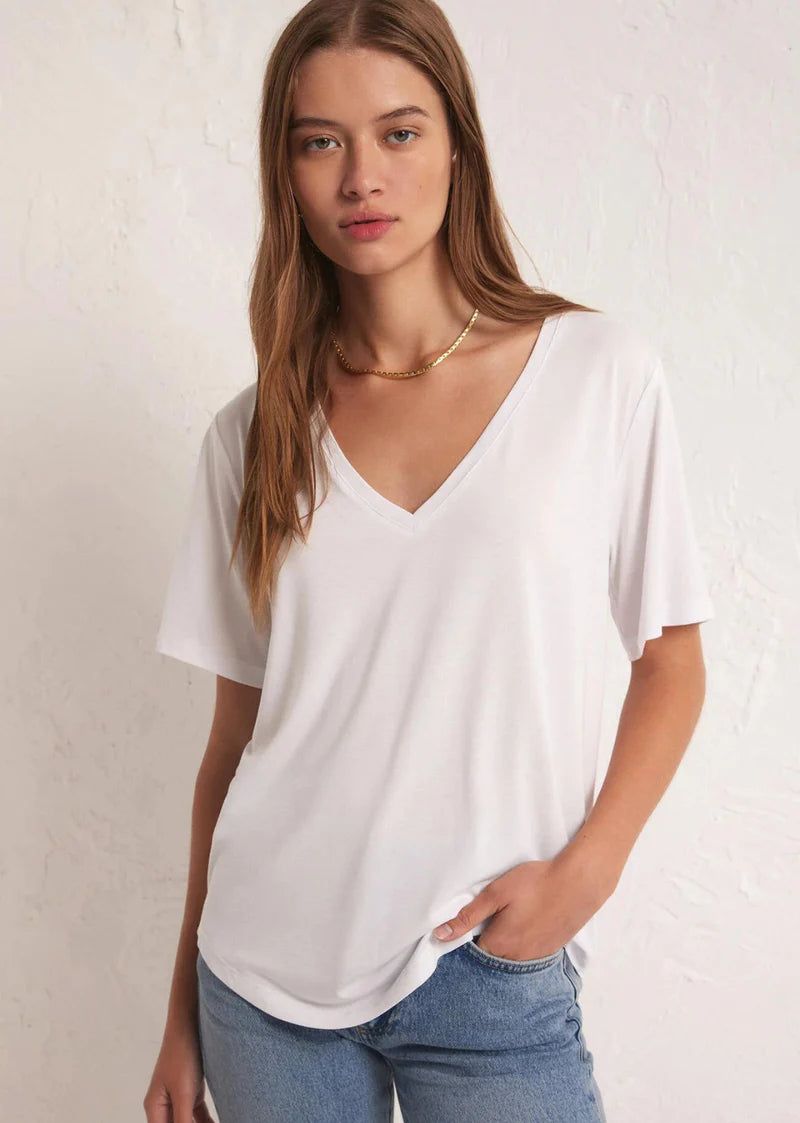 Steals and Deals Sammie V Neck Tee I White
