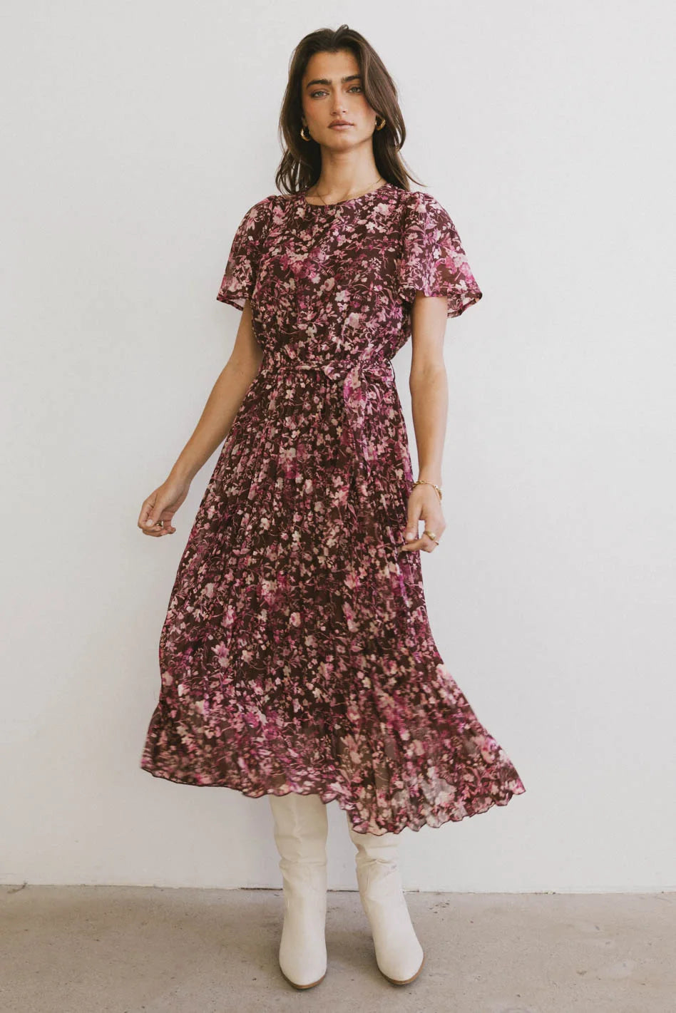 Last Chance Mary Anne Floral Midi Dress in Brown