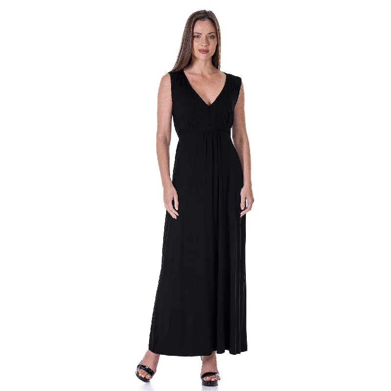 Weekend Deal 24seven Comfort Apparel V Neck Sleeveless Maxi Dress with Belt