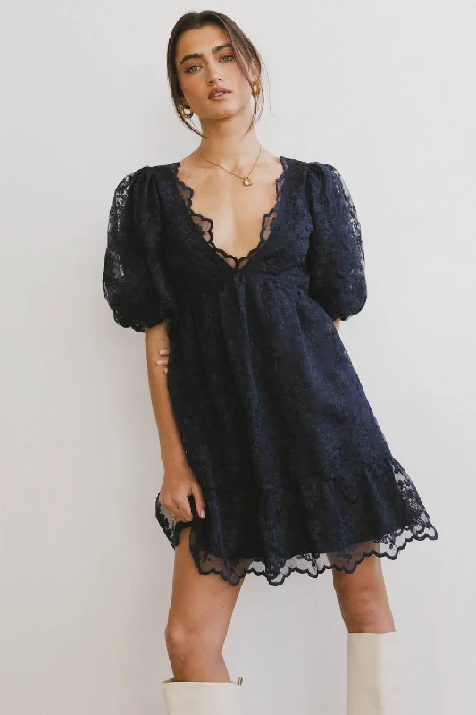 Price Cut Tiana Embroidered Mini Dress in Navy