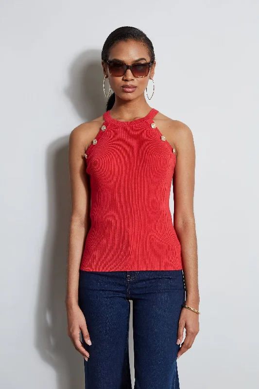 Limited Time Discount Halter Button Rib Tank