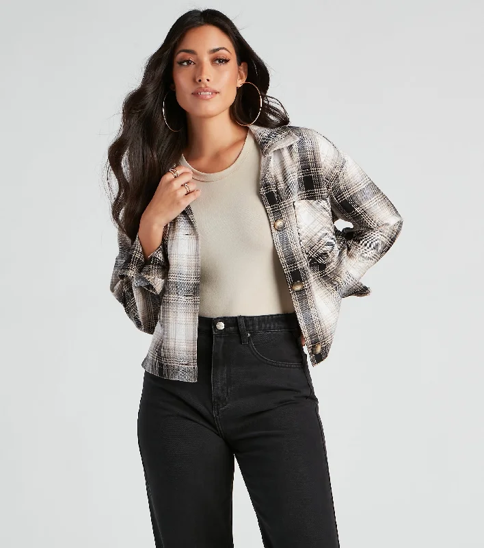 Discount Extravaganza Chill Temps Plaid Crop Shacket