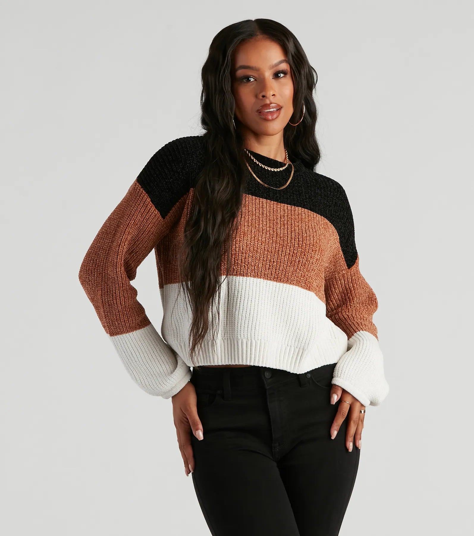 Savings Event Real Sweet Colorblock Chenille Sweater