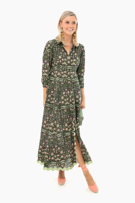 Crazy Deals Black and Pistachio 3/4 Sleeve Maxi Shirt Dress