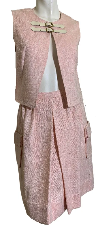 Exclusive Access Slubbed Pink Rayon Vest and Mini Skirt Set with Buckles circa 1970s