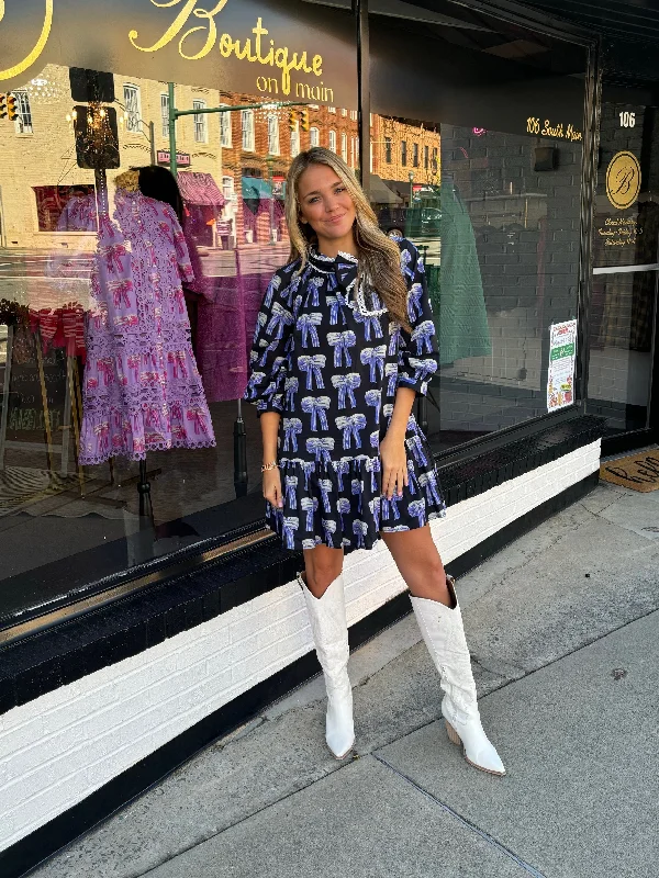 Great Deals Black & Periwinkle Bow Dress