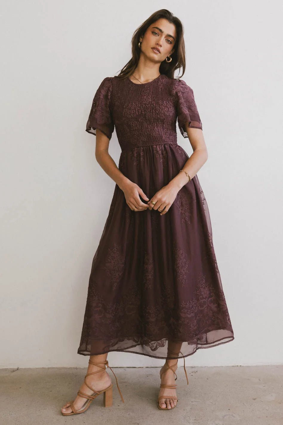 Members Only Alora Embroidered Dress in Maroon