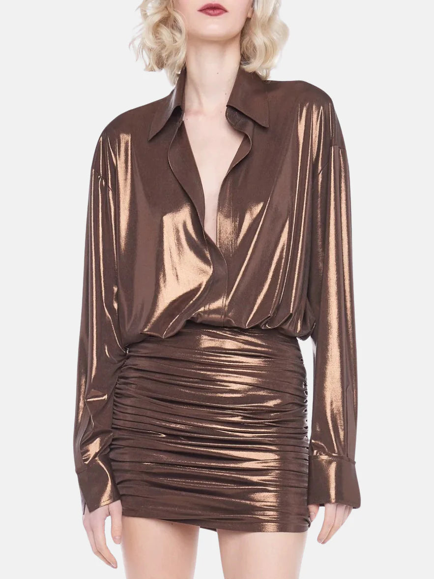 Time-Limited Offer Shirred BF Shirt Dress I Chocolate