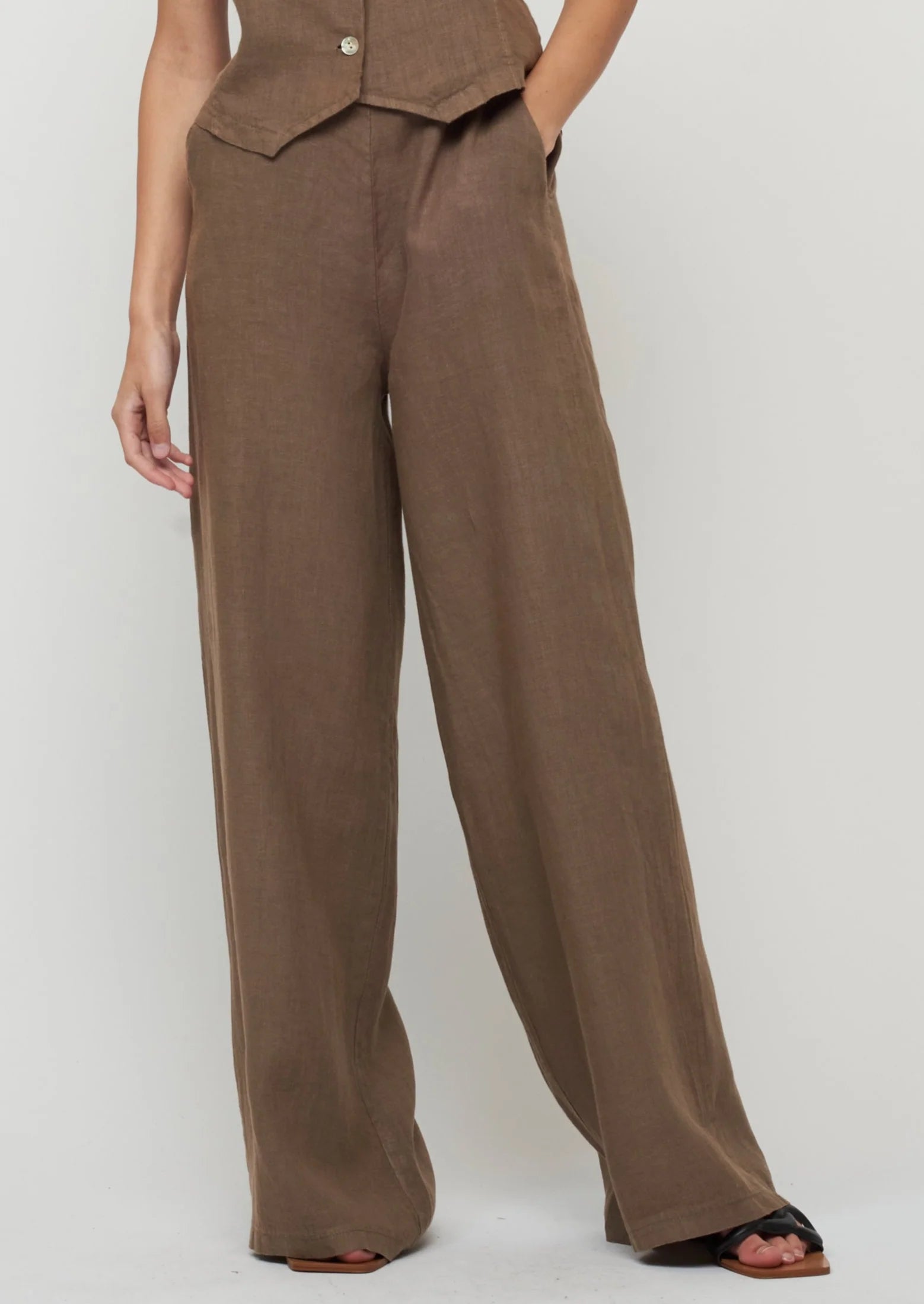 Closeout Sale High waisted Linen Pant I Taupe