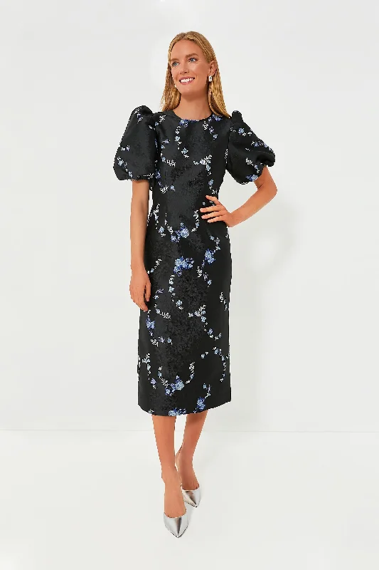 Price Cut Black 3D Jacquard Open Back Midi Dress