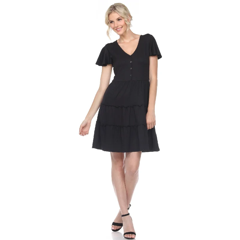 Fantastic Offers White Mark Womens VNeck Tiered Midi Dress Short Sleeve Casual Flowy Sizes S3X