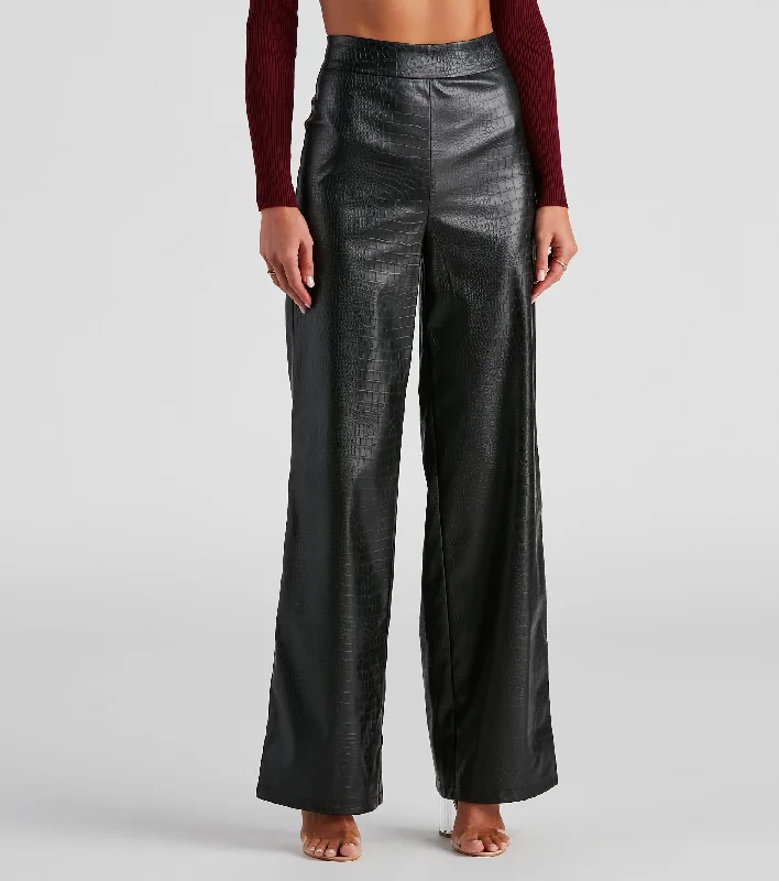 Clearance Items Chic Mate PU Croc Wide Leg Pants