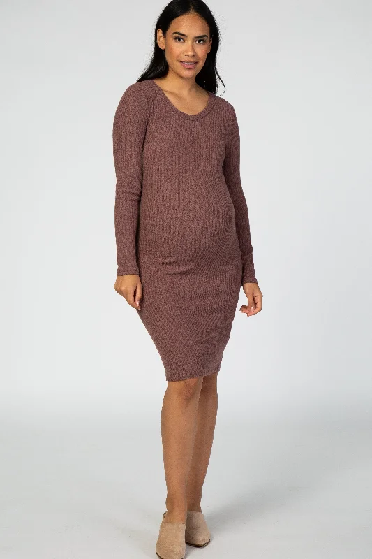 TIME-Limited Offer Mauve Knit Long Sleeve Maternity Dress