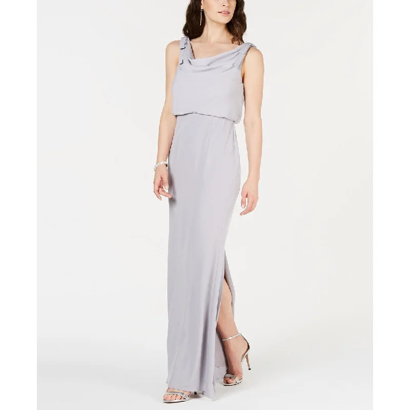 Deal Frenzy Adrianna Papell Women's Blouson Cowlneck Gown Silver Size 6