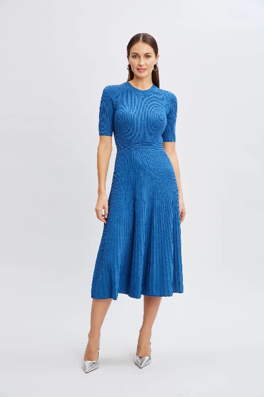 Deal Dash Short Sleeve Rib Flare Sweater Dress