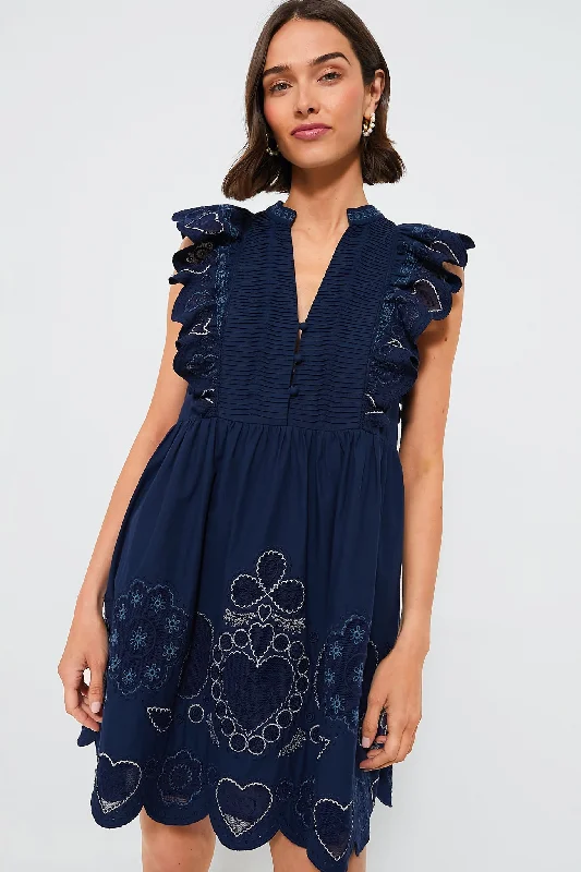 Deal Explosion Navy Jeanetta Eyelet Short Sleeve Tunic Dress