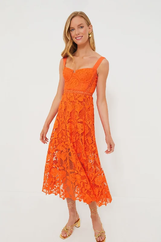 Must-Have Deals Orange Lace Midi Dress