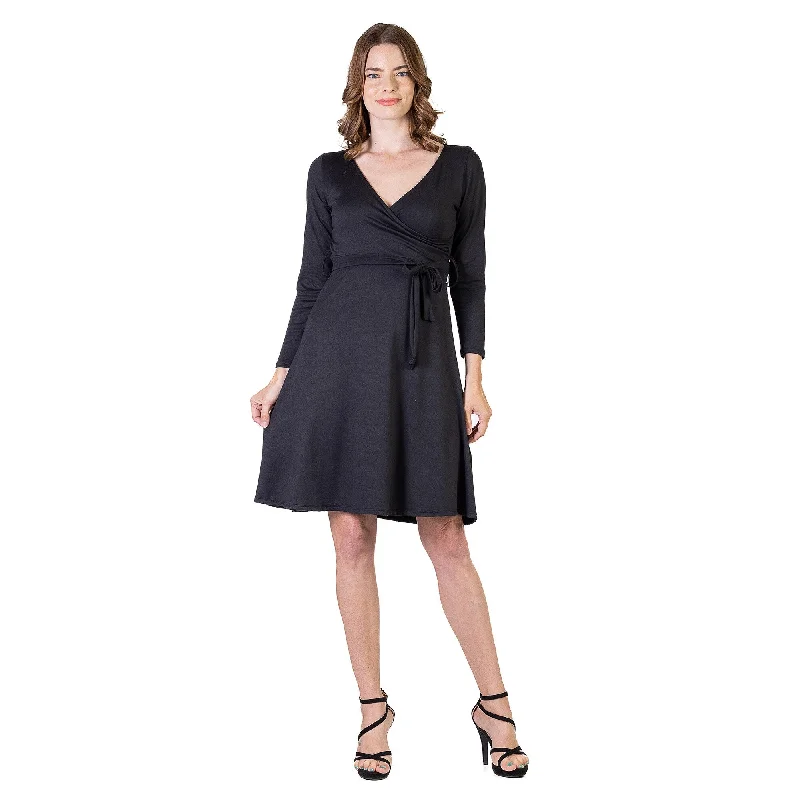 Discount Deals 24seven Comfort Apparel Chic V-Neck Long Sleeve Belted Dress