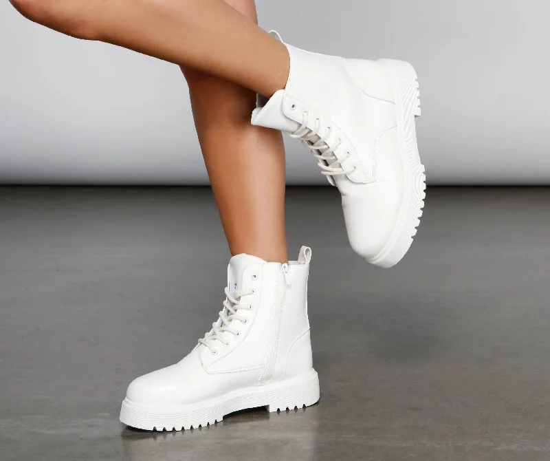 Discount Extravaganza Take Charge Faux Leather Booties