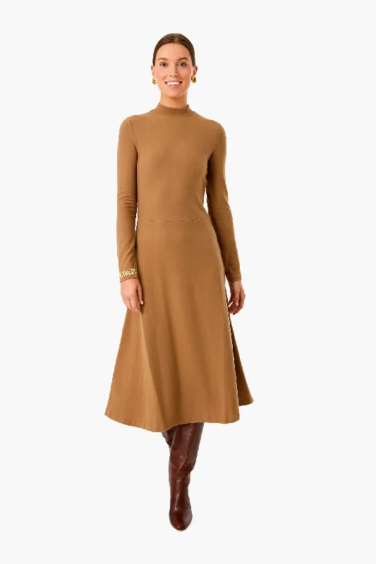 Lowest Price Sand Shell Long Sleeve Mock Neck Dress