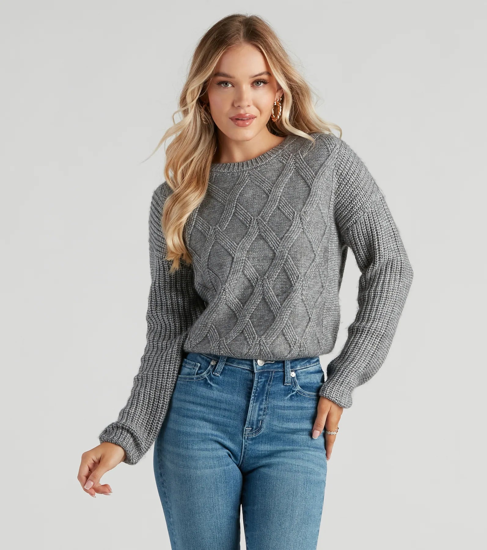 Limited Availability Cable Knit Vibes Crop Sweater