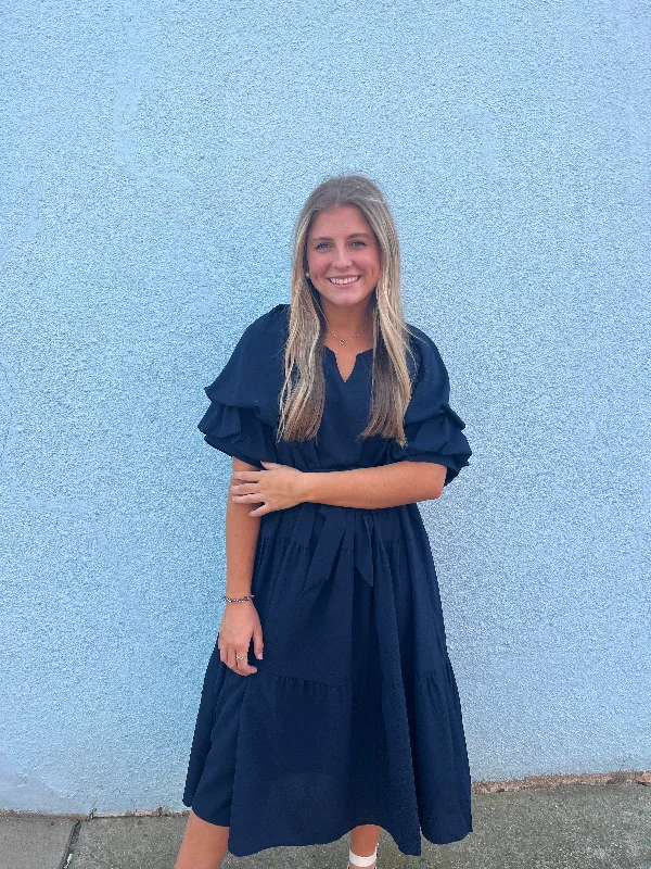 Crazy Deals Navy Puff Sleeve Dress