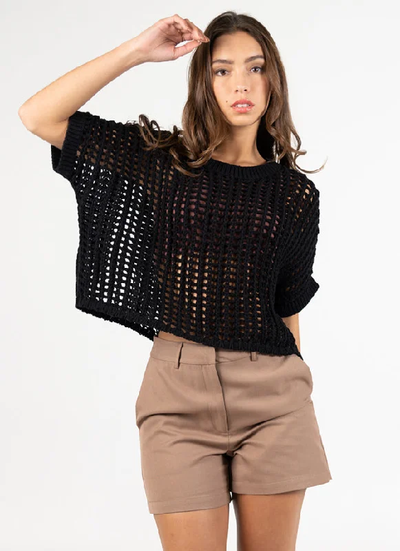 Huge Discounts Fresca Open Knit Sweater I Black